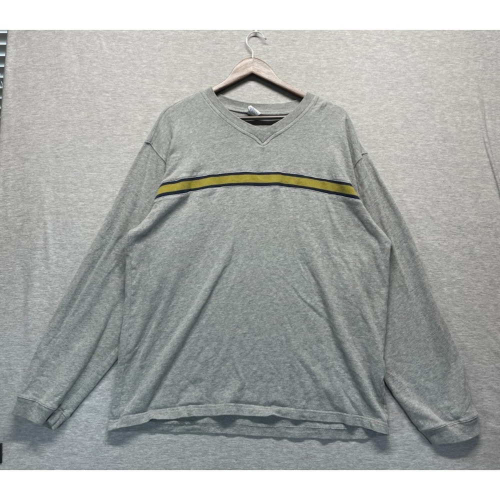 Old Navy Sweatshirt Men XL Heather Gray Striped Cotton V Neck Ribbed Trim Casual